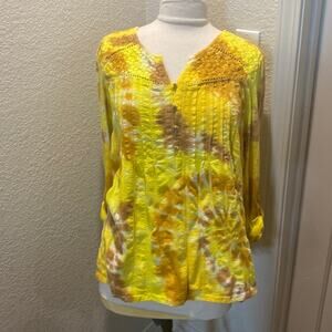 Gloria Vanderbilt Women’s Gauzy Tie Dyed Zuri Top w/ Roll Tab Sleeves EUC Sz XL